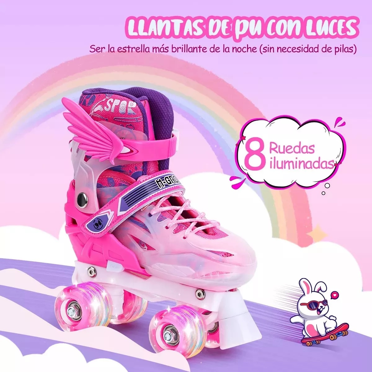 Patines Roller De 4 Ruedas Doble Fila Para Mujer Con Led Talla M.