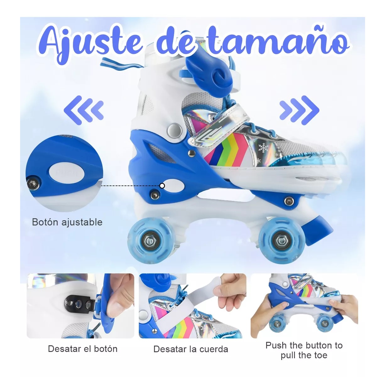 Patines 4 Ruedas Talla Ajustable Niño Niña Luz Led S 15-18CM.