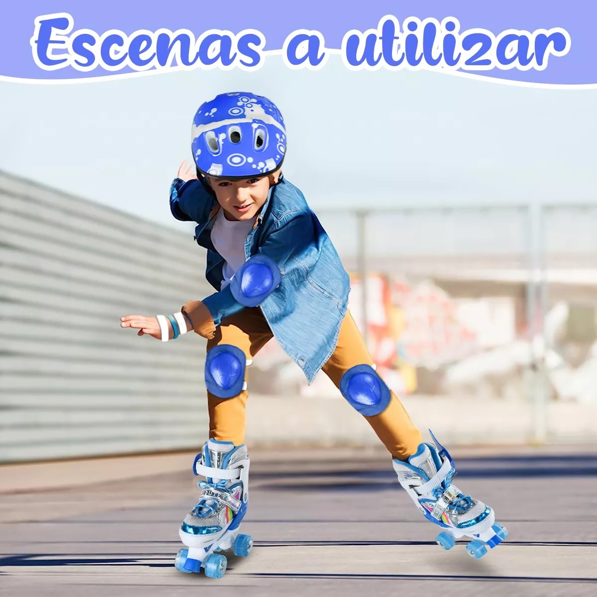 Patines 4 Ruedas Talla Ajustable Niño Niña Luz Led S 15-18CM.