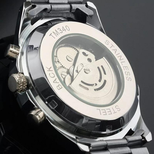 Reloj Winner 428 de acero inoxidable plateado automático Skeleton para hombre