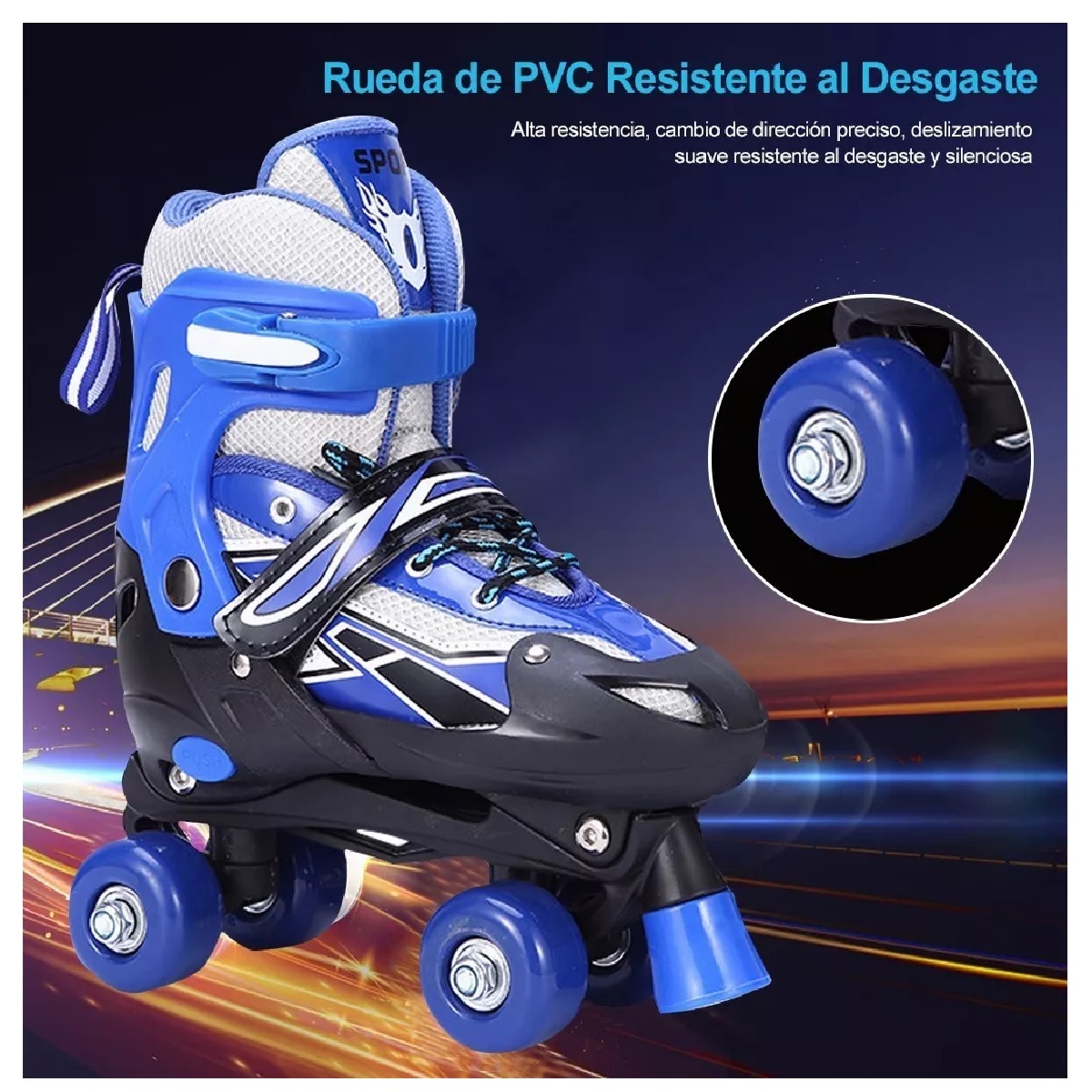 Patines Ajustables 4 Ruedas Protección Para Niños Doble Fila.