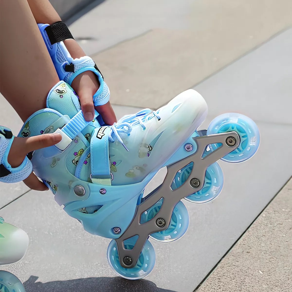 Patines En Linea Profesionales Azul M+equipo De Protección.
