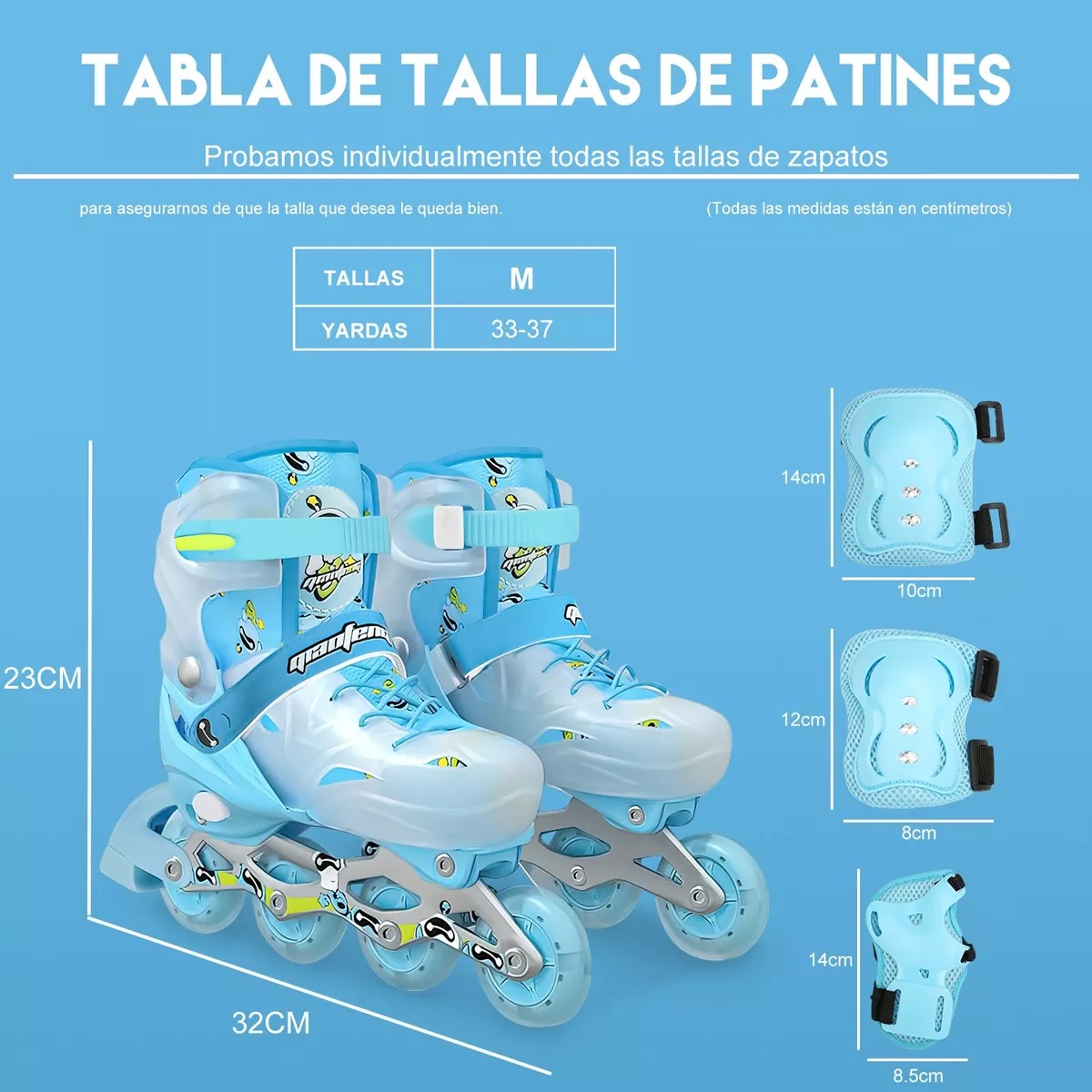 Patines En Linea Profesionales Azul M+equipo De Protección.