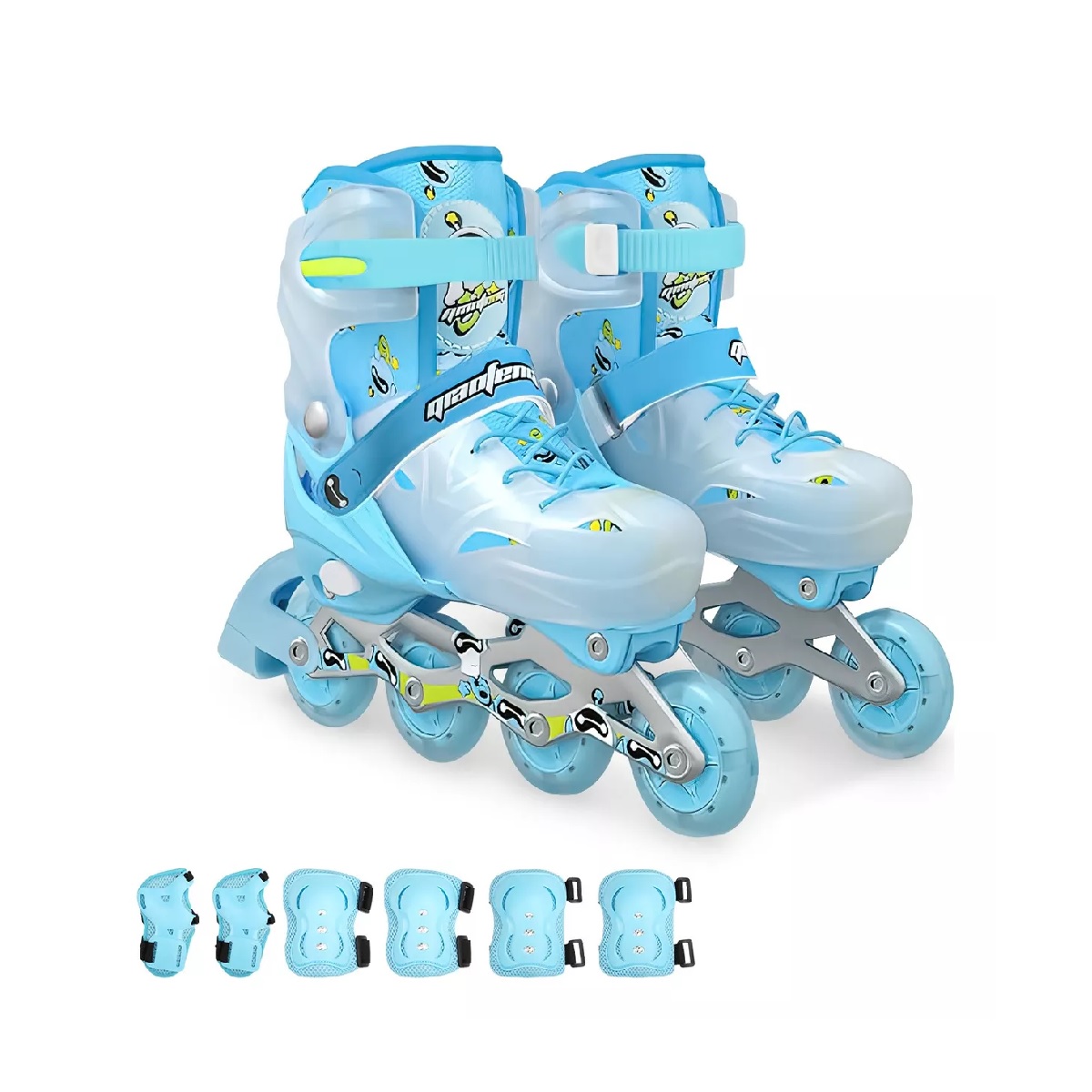 Patines En Linea Profesionales Azul M+equipo De Protección.