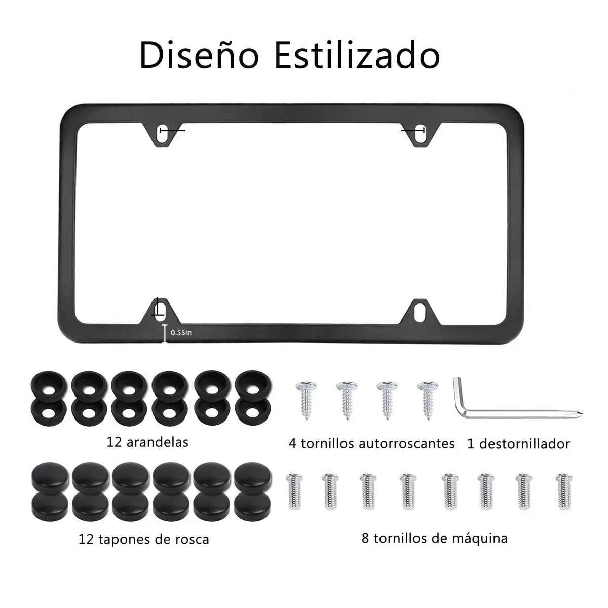 Portaplaca Para Coche Universal Negro Acero Inoxidable 1 Par.