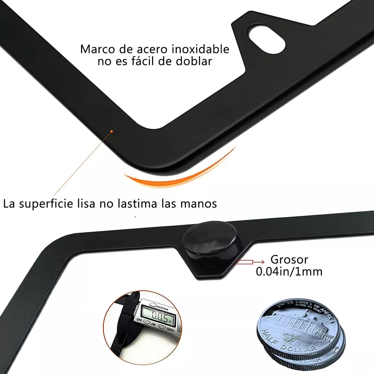 Portaplaca Para Coche Universal Negro Acero Inoxidable 1 Par.