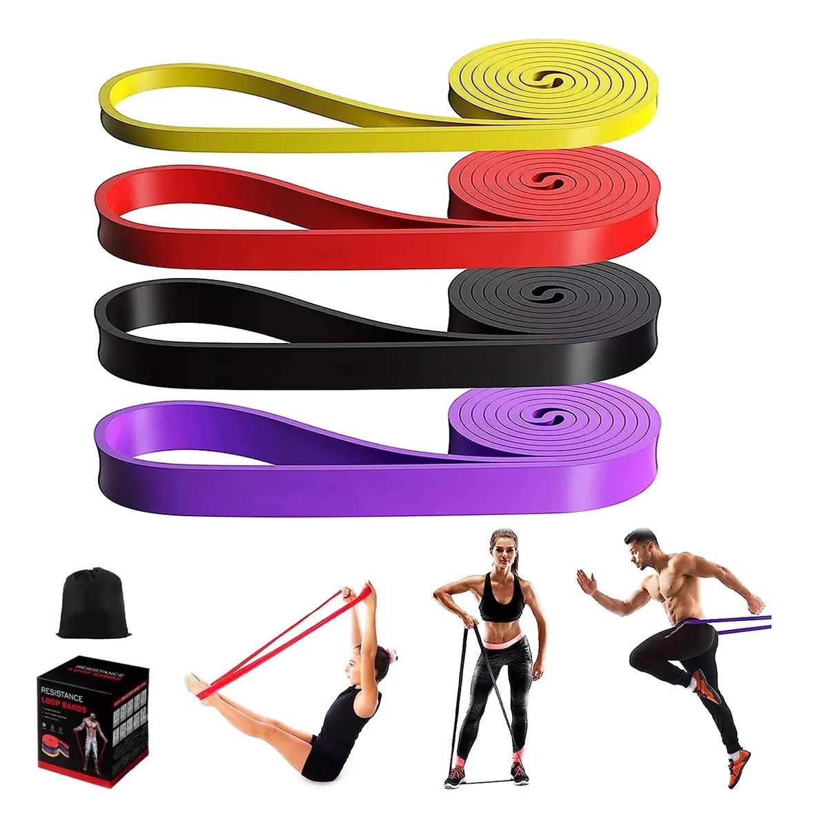 Kit 4 Pcs Bandas De Resistencia De Ejercicio Yoga Y Fitness .