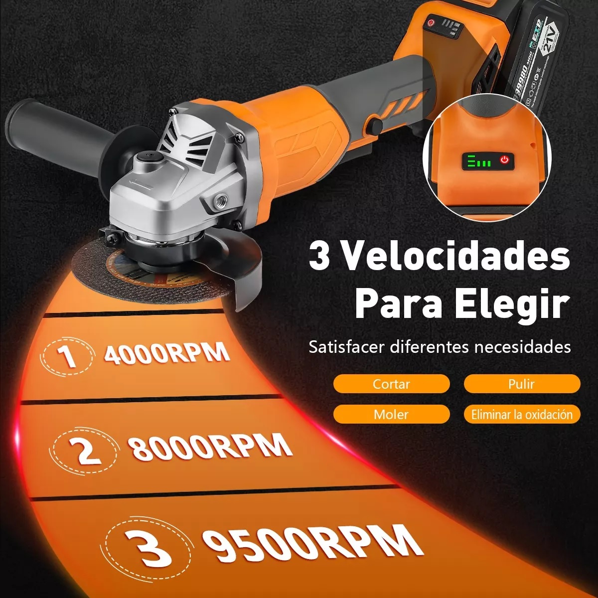 Esmeriladora Angular Inalámbrica Pulidora Amoladora+2bateria.