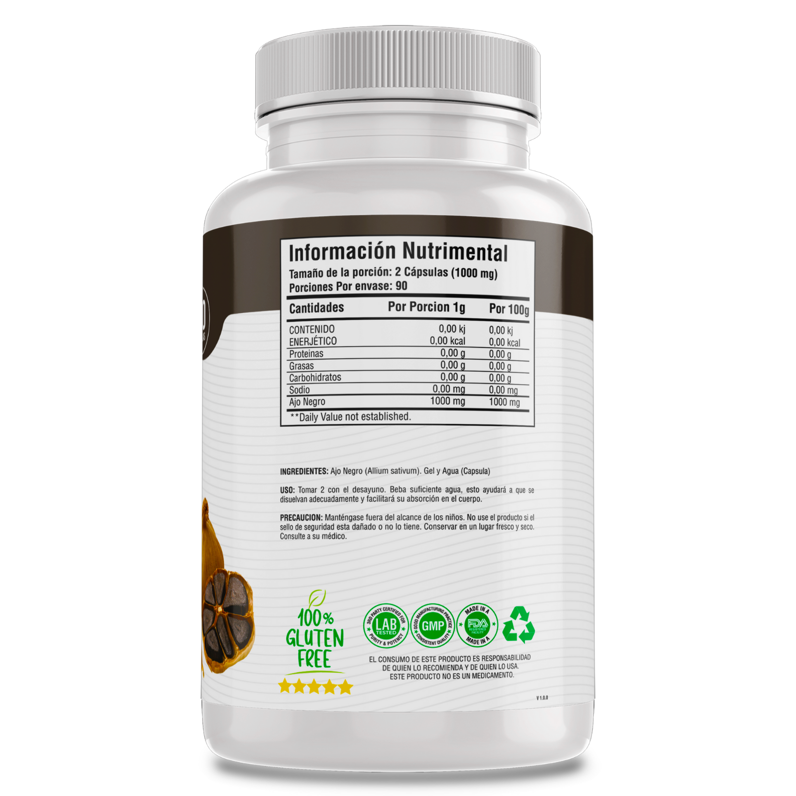Ajo Negro100% Puro (180 Capsulas de 500mg) - [Potente Antioxidante Rico en Vitamina A, C y Calcio] | Presion y Digestion | Calidad Suprema | Sin Gluten ni Añadidos | Suministro Para 90 Dias | - Black Garlic - BioHerb..