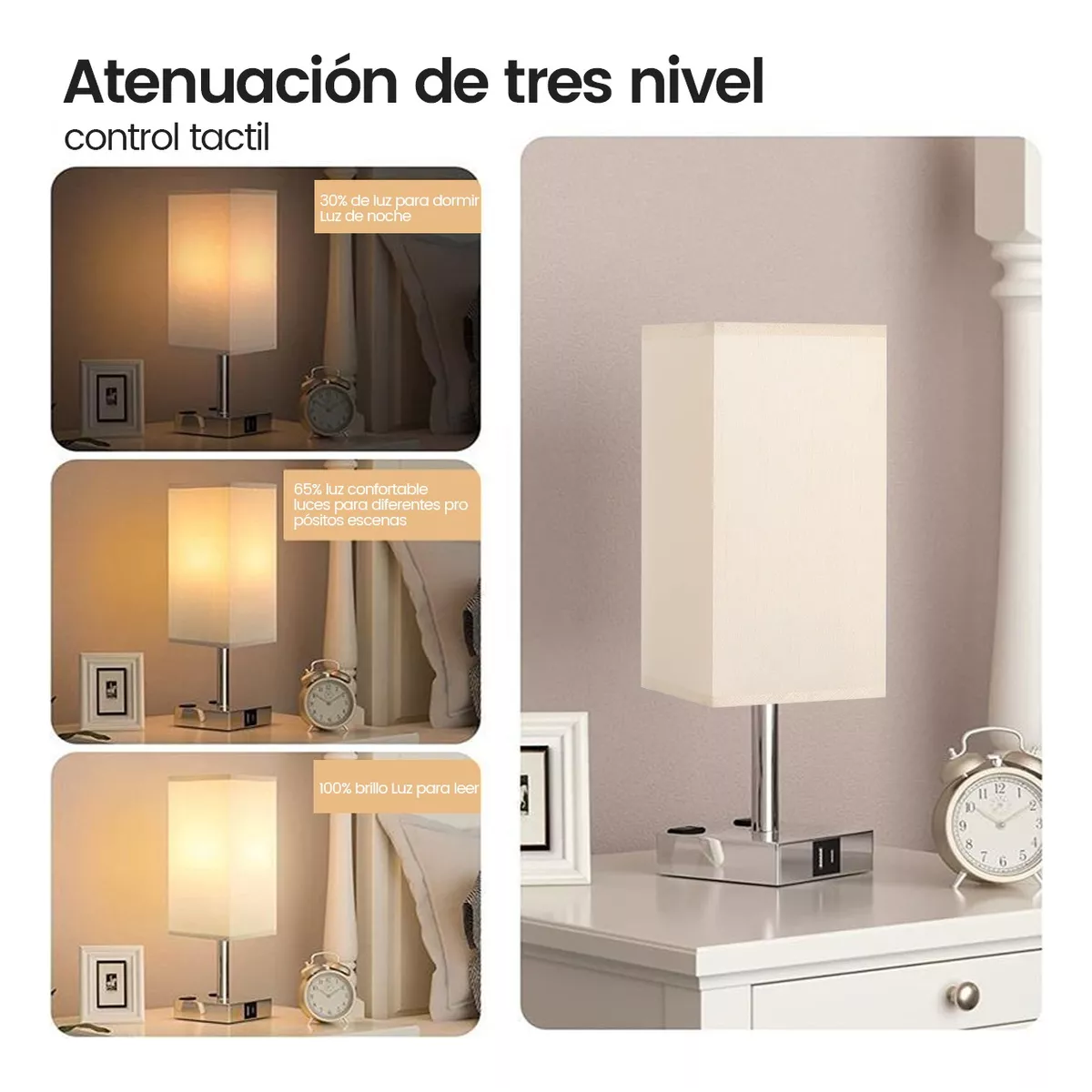 Lámpara De Noche Buró Touch De Mesa Con Bulbo Led Usb A Y C.