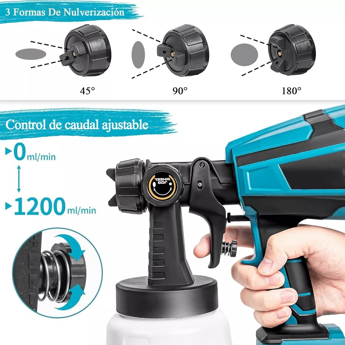 Pistola Para Pintar Casas Pintura Inalámbrico 1000ml 2 Pilas Azul.