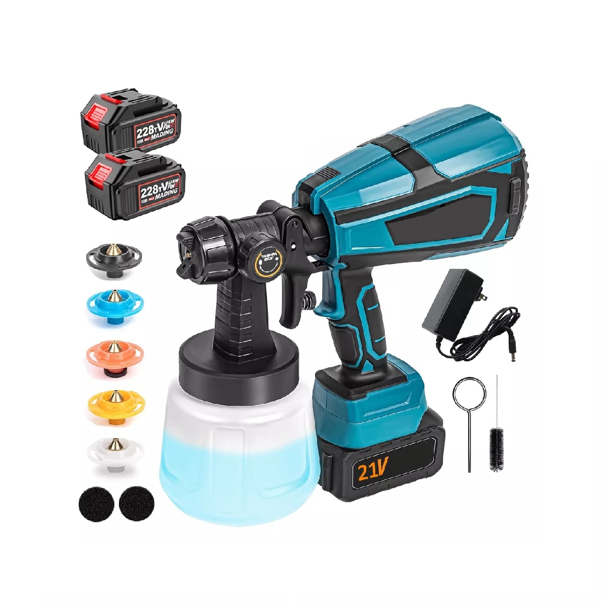 Pistola Para Pintar Casas Pintura Inalámbrico 1000ml 2 Pilas Azul.