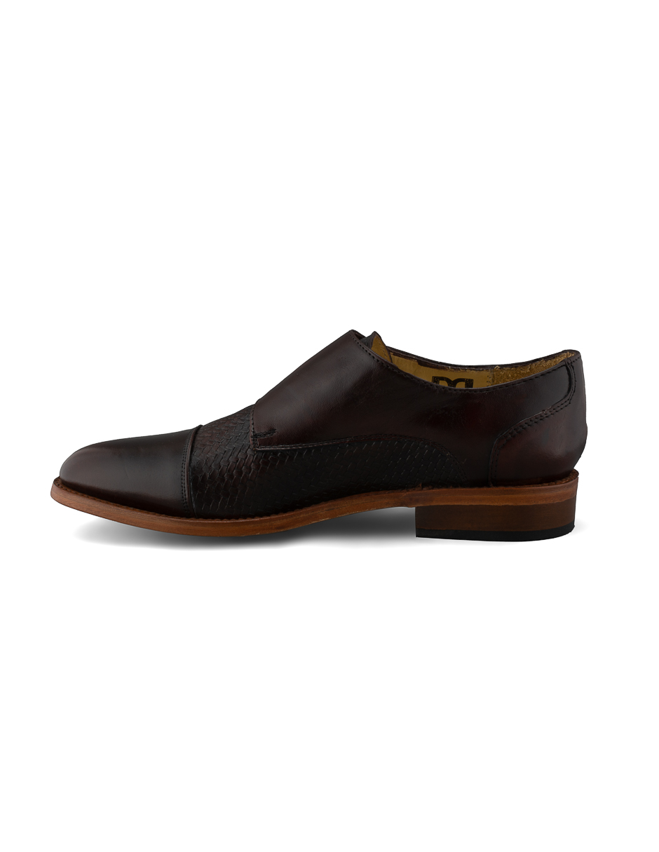 Zapato Estilo Monkstrap Dasalo Para Caballero Color Vino En Piel Vacuno Genuino