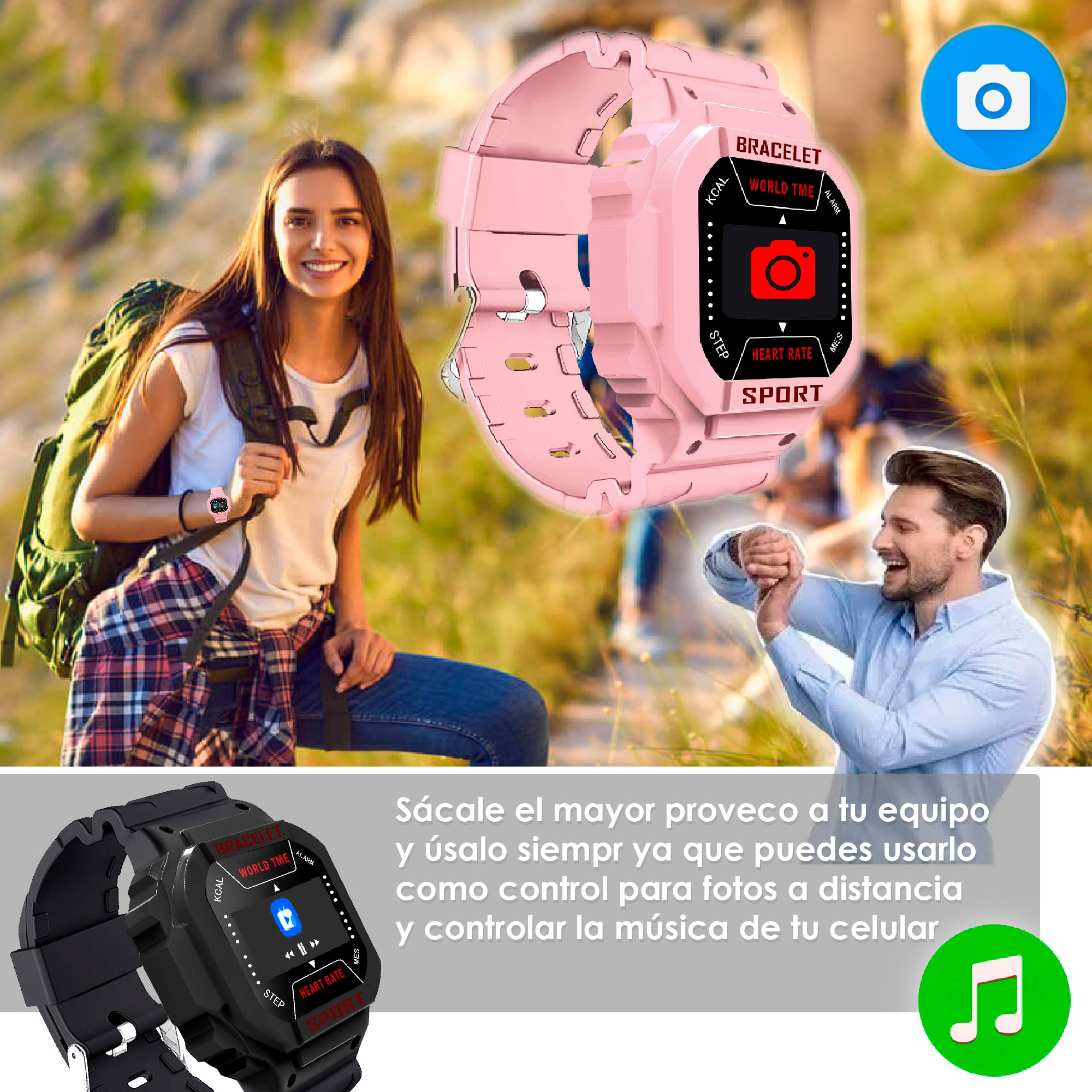 Reloj Smartwatch VAK M5 Bluetooth IP65 PRESION CALORIAS SUENO APP Rosa