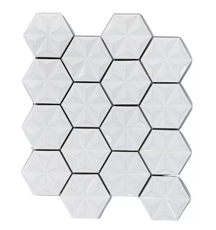 Malla o Mosaico Decorativo Porcelánico He-Bco medidas 26x30 (base por altura) Diseño en tono blanco. Caja de 5 piezas..