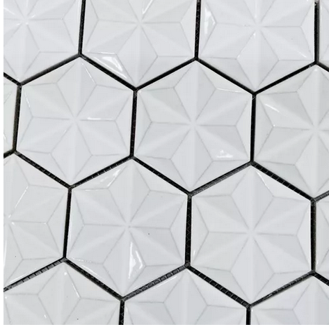 Malla o Mosaico Decorativo Porcelánico He-Bco medidas 26x30 (base por altura) Diseño en tono blanco. Caja de 5 piezas..