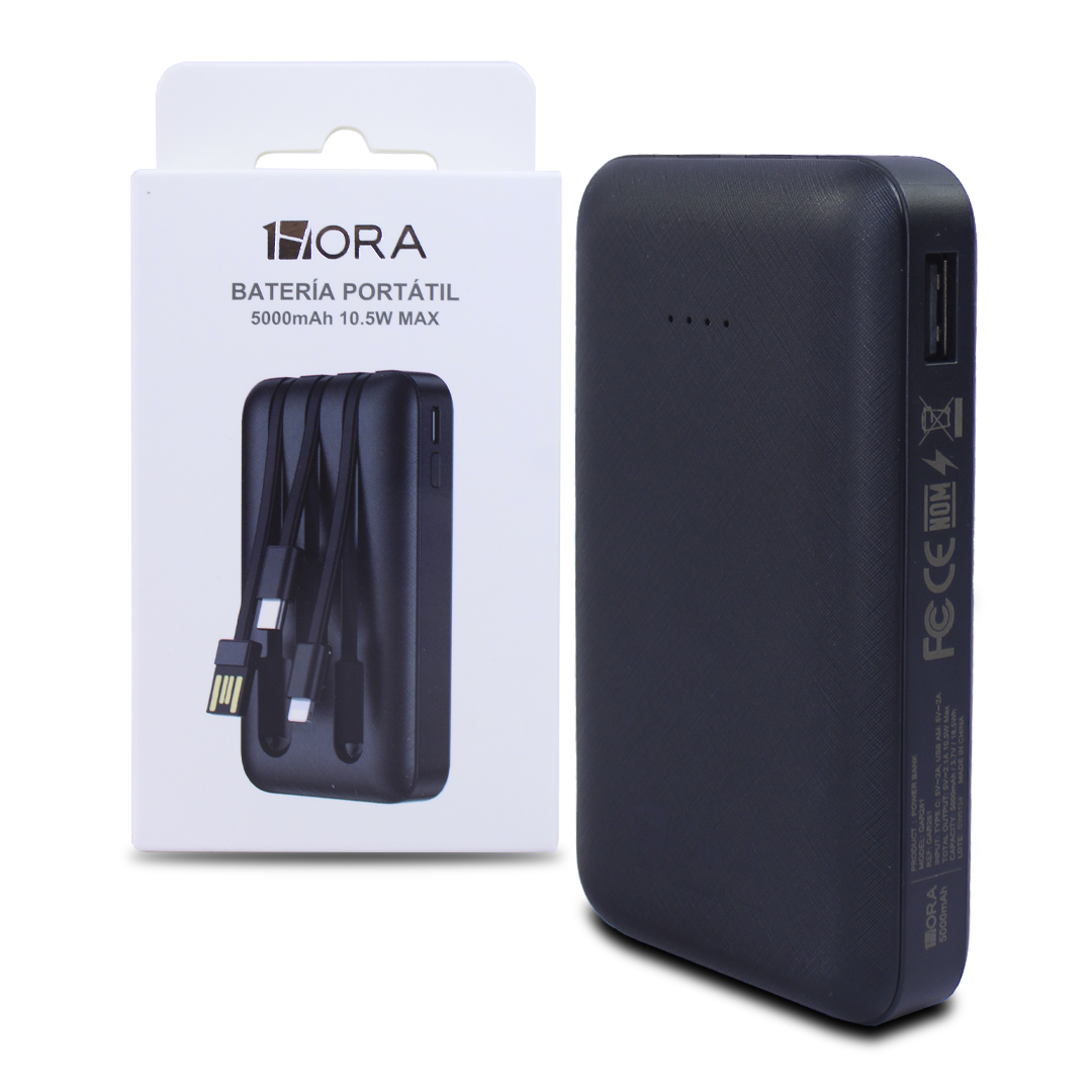Bateria De Emergencia Power Bank 5000 Mah 10w Gar261 Color Negro.