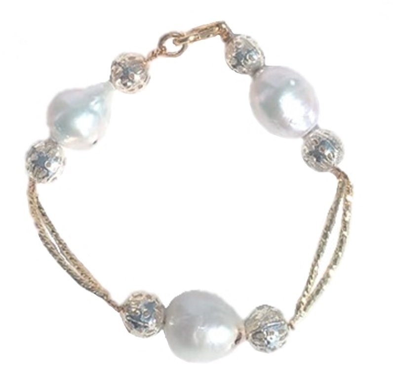 Pulsera Y Aretes Perla Cultivada Chapa Oro y Tornasol A016.
