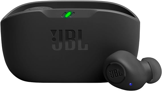 JBL Vibe Buds Audífonos Inalámbricos Bluetooth, Drivers 8mm, Reproducción 32 Horas, Resistentes al Agua y al Polvo IP54 - Negro.