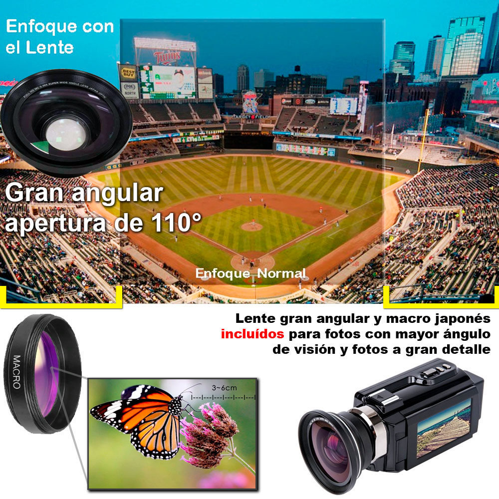 Videocamara Vak 809 Fhd Microfono Nocturna 24mp Touch Hdmi Lente Gran Angular Negro.