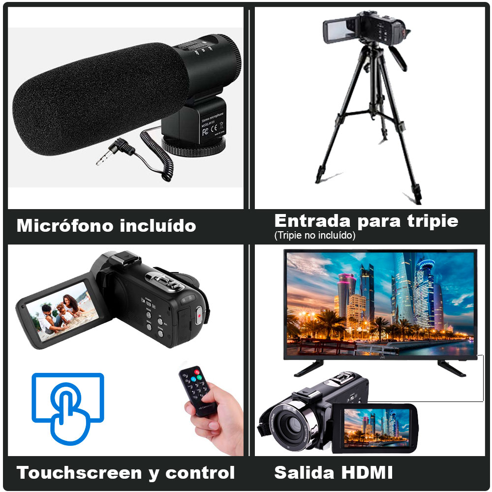 Videocamara Vak 809 Fhd Microfono Nocturna 24mp Touch Hdmi Lente Gran Angular Negro.