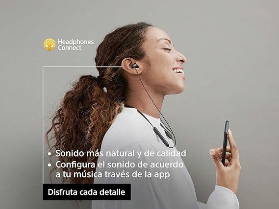 Sony WI-C100 - Audífonos inalámbricos intraauriculares con Banda para el Cuello y micrófono para Llamadas con Manos Libres, Negro, WIC100/B (Versión Nacional).