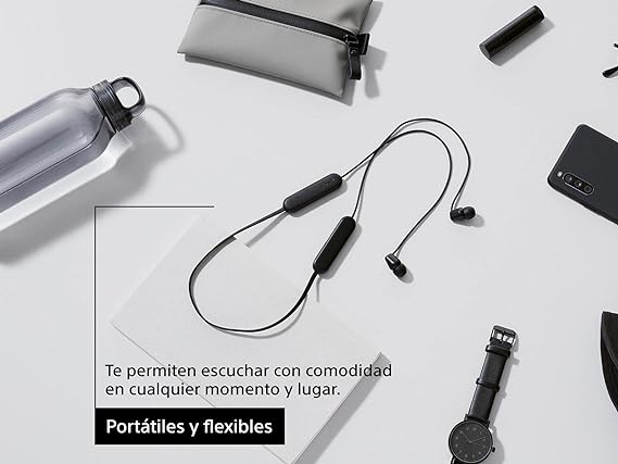 Sony WI-C100 - Audífonos inalámbricos intraauriculares con Banda para el Cuello y micrófono para Llamadas con Manos Libres, Negro, WIC100/B (Versión Nacional).