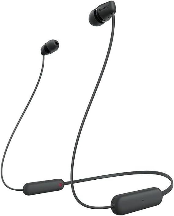 Sony WI-C100 - Audífonos inalámbricos intraauriculares con Banda para el Cuello y micrófono para Llamadas con Manos Libres, Negro, WIC100/B (Versión Nacional).