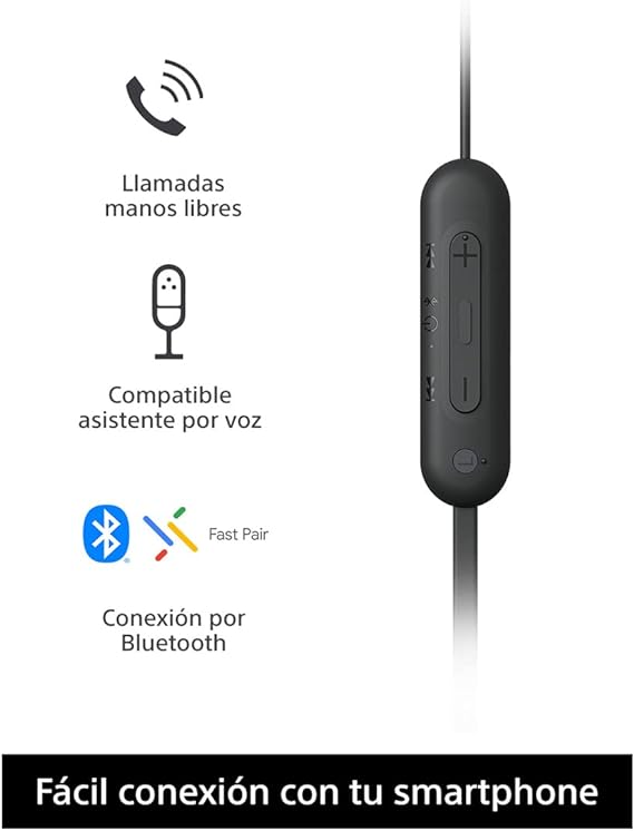 Sony WI-C100 - Audífonos inalámbricos intraauriculares con Banda para el Cuello y micrófono para Llamadas con Manos Libres, Negro, WIC100/B (Versión Nacional).