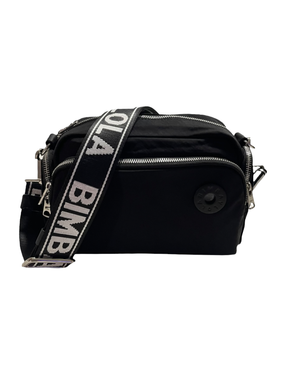 Bolsa Bimba y Lola de nylon mediana color negro con logo circular