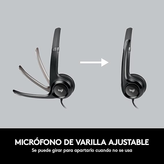 Logitech H390 Diadema con Cable, Sonido Estéreo y Micrófono USB con Supresión de Ruido, Controles Integrados en el Cable, PC/Mac/Laptop/Chromebook - Negr.