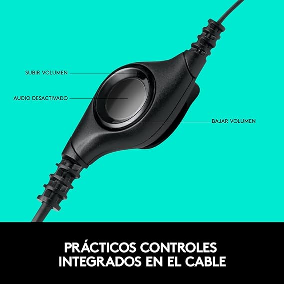 Logitech H390 Diadema con Cable, Sonido Estéreo y Micrófono USB con Supresión de Ruido, Controles Integrados en el Cable, PC/Mac/Laptop/Chromebook - Negr.