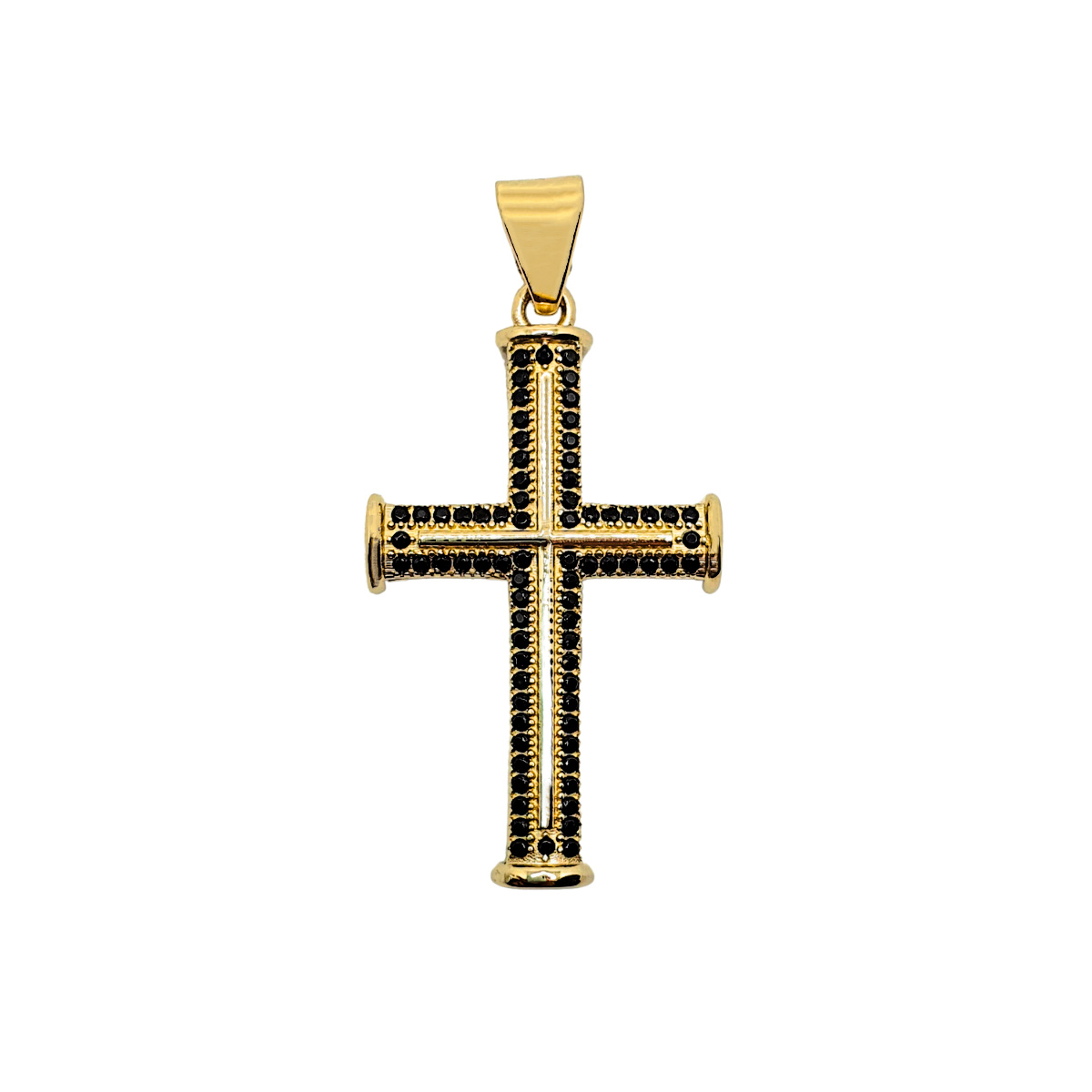 Dije cruz de oro de 10k Hombre con piedra zirconia negra, incluye certificado y caja de regalo, regalo para hombre