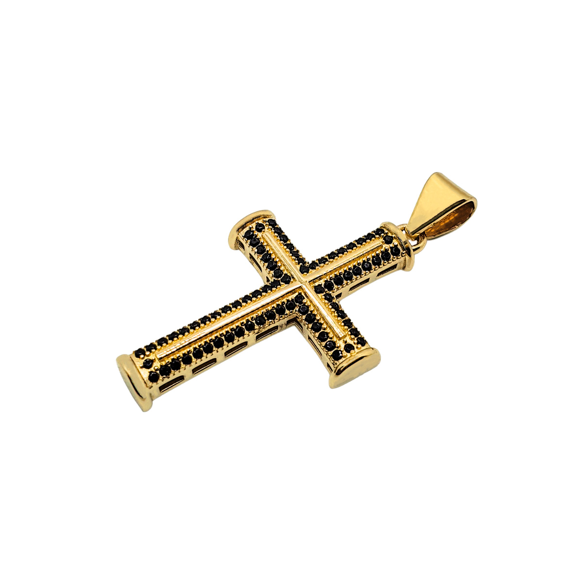 Dije cruz de oro de 10k Hombre con piedra zirconia negra, incluye certificado y caja de regalo, regalo para hombre
