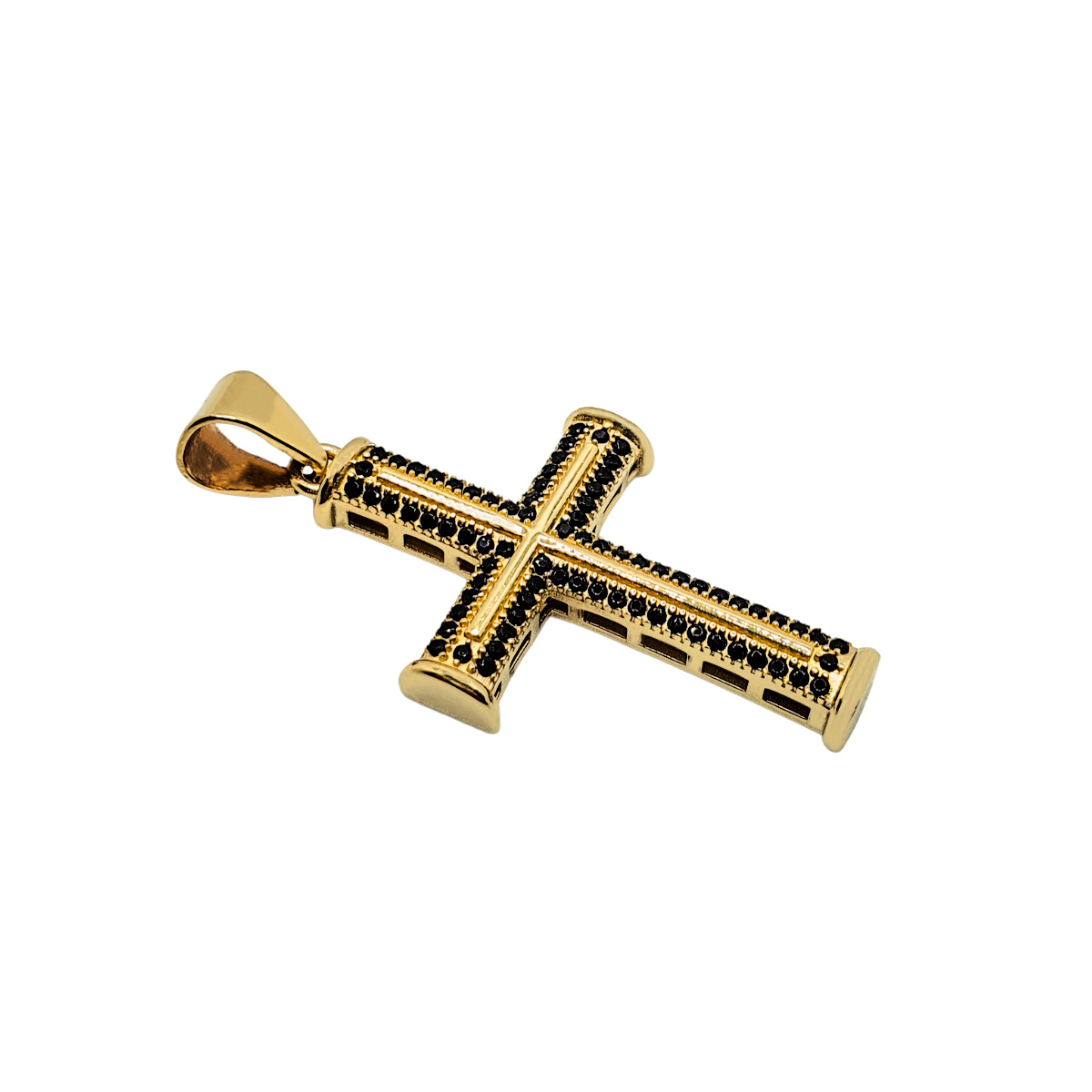 Dije cruz de oro de 10k Hombre con piedra zirconia negra, incluye certificado y caja de regalo, regalo para hombre
