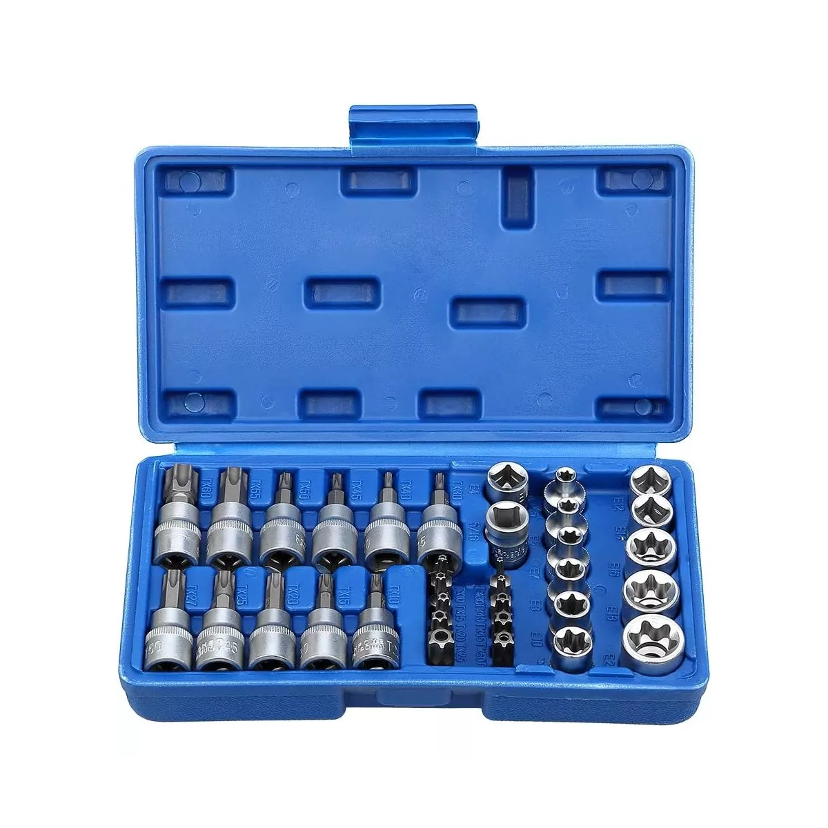 Juego De Dados Y Puntas 3/8 Torx, 34 Pz, Hembra Y Macho.