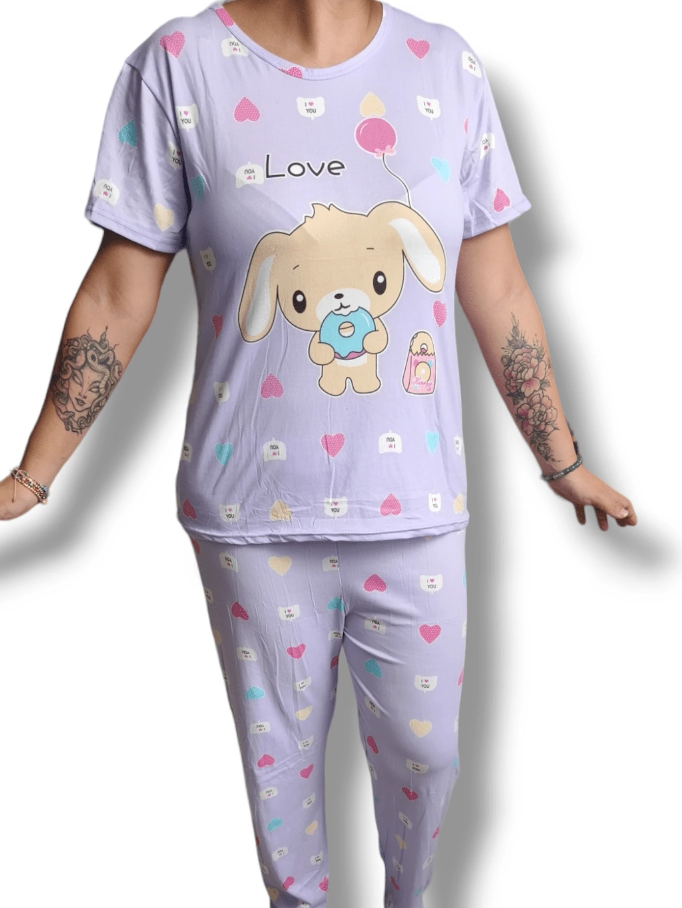 Pijama para mujer ligera, conjunto de 2 piezas, pijama kawaii unitalla
