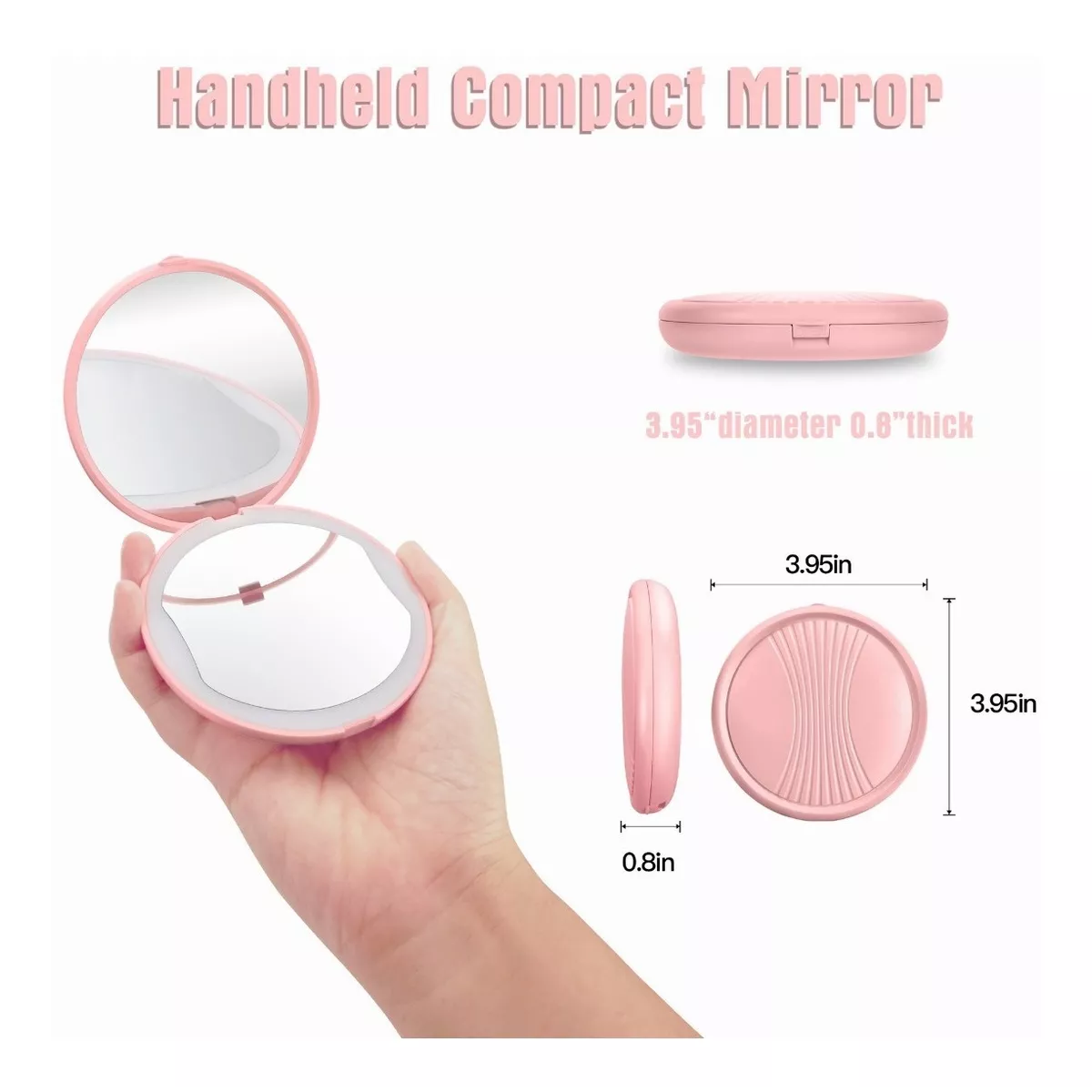 Espejo Para Maquillaje Luz Led Bolsillo Portatil 1x5 Aumento Rosa.