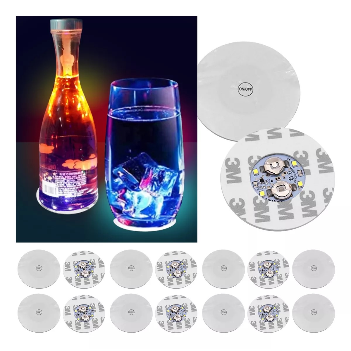 Kit 15 Pegatinas Para Botellas Posavasos Luces Taza Tapete Led.