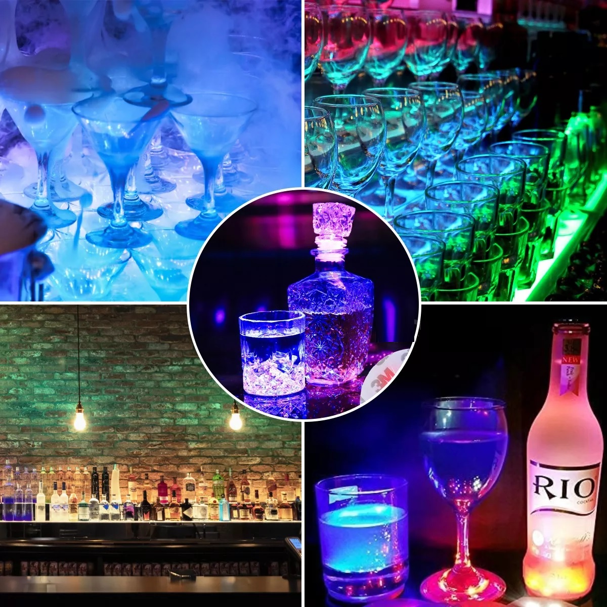 Kit 15 Pegatinas Para Botellas Posavasos Luces Taza Tapete Led.