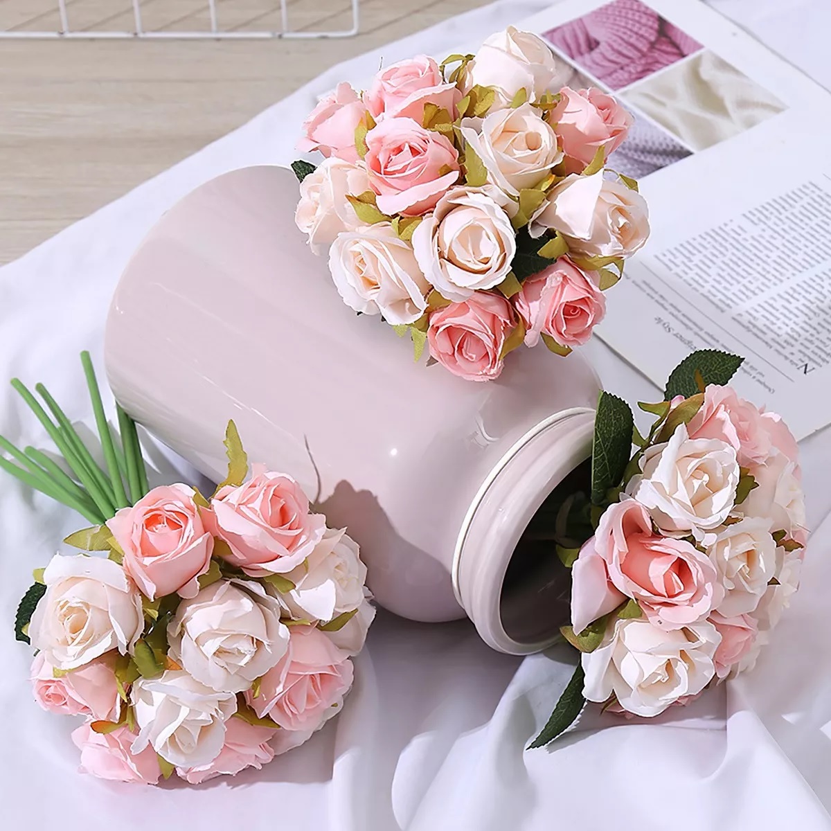 Ramo De Rosas Flores Artificiales Imitación De 24 Piezas.