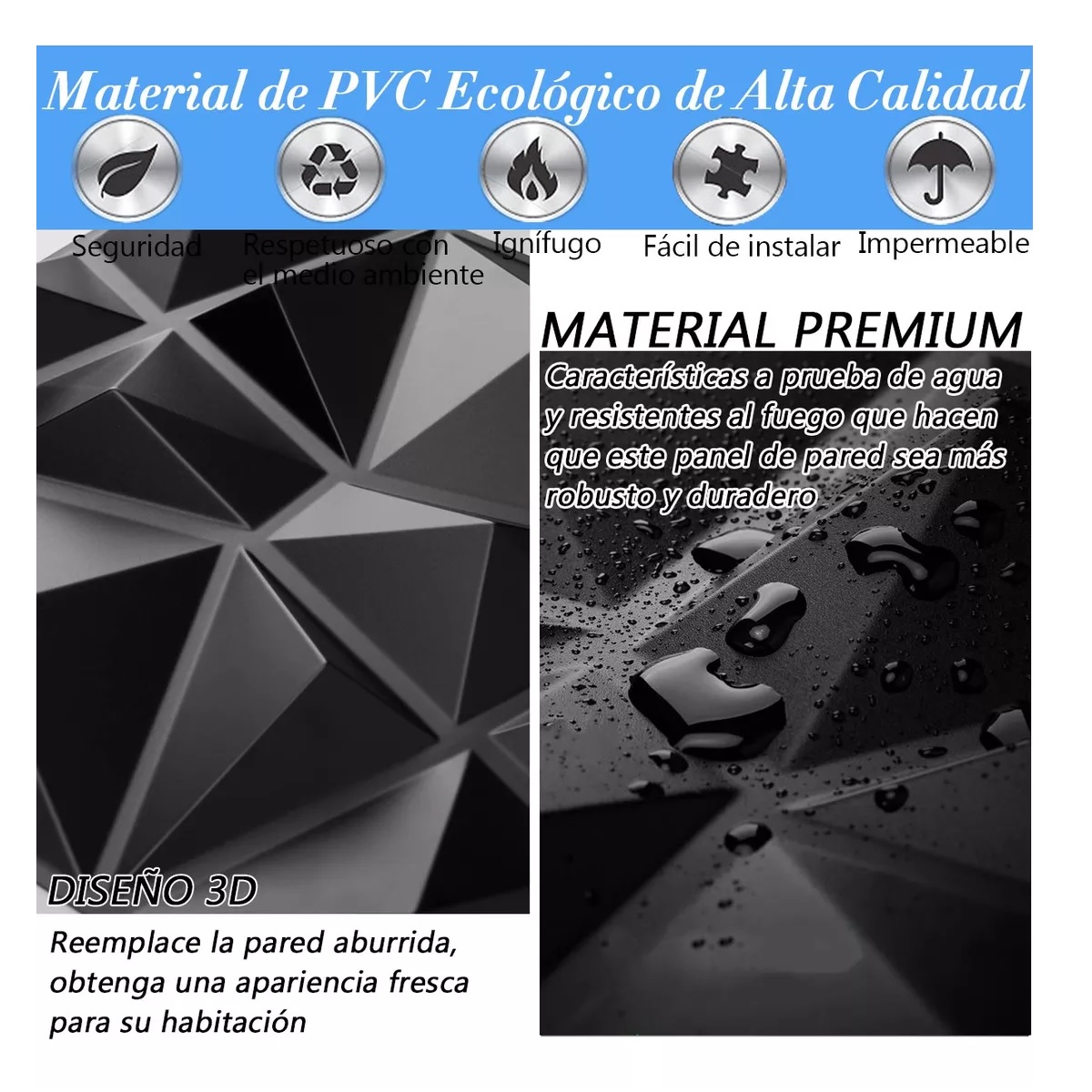 Set 40pc Panel 3d Decoración Pvc Pared Hogar Impermeable 50*50cm.