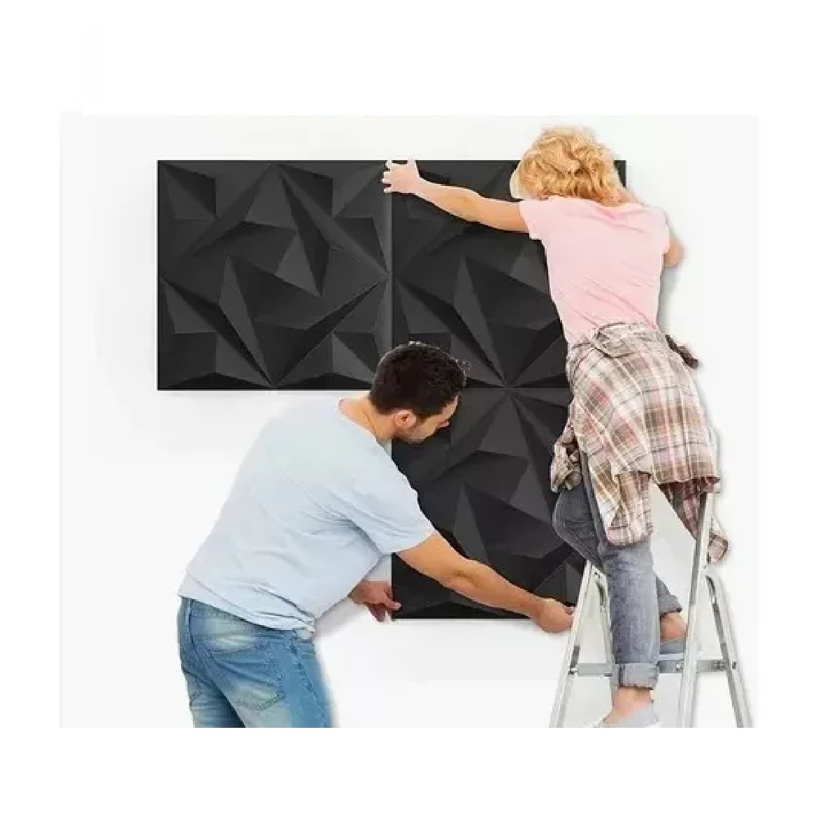 Paneles Decorativo Pvc Pared 3d Wall Con Adhesivo Cinta Negro.