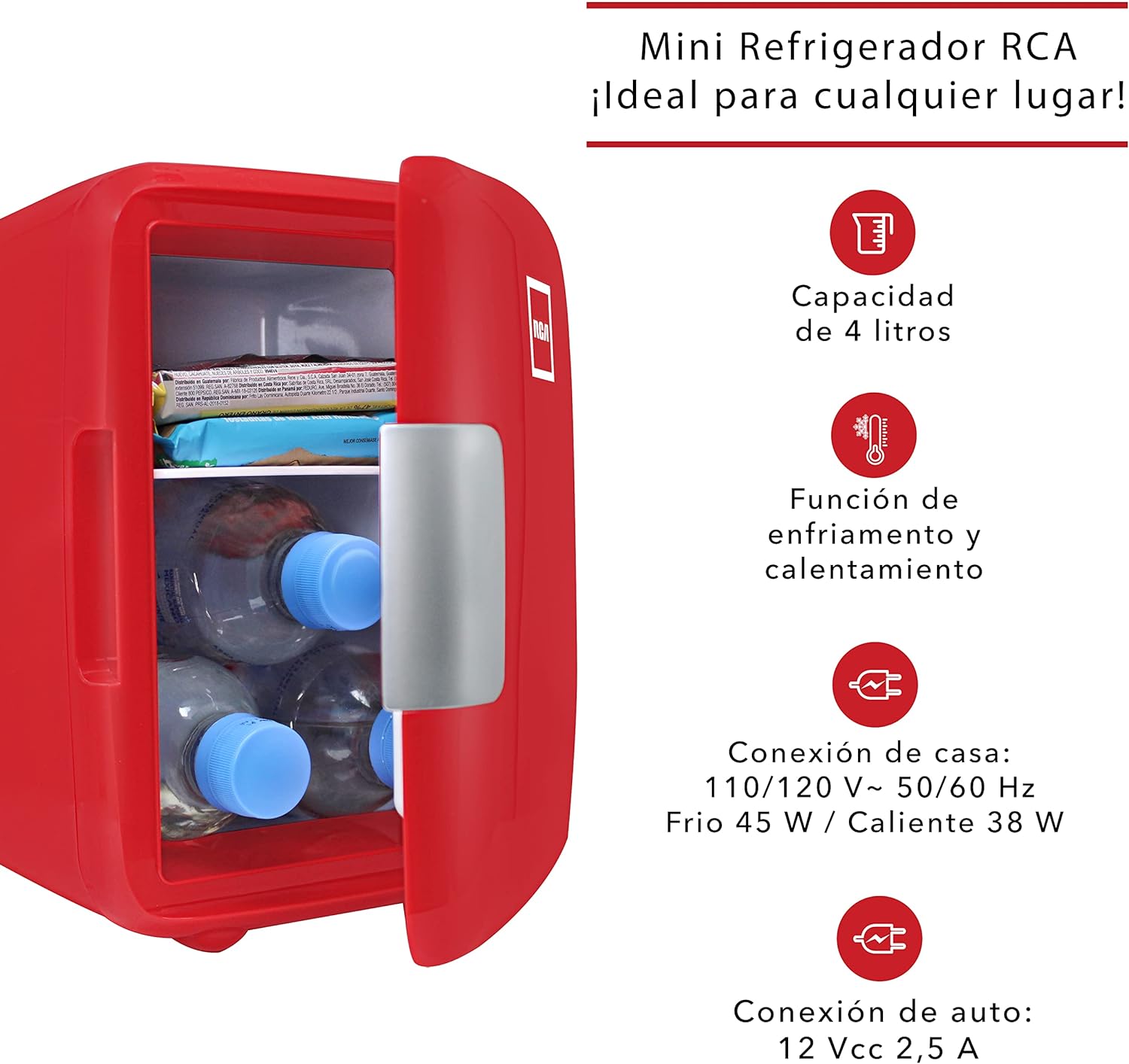Mini refrigerador frigobar portátil rojo 12v rc-4r rca.