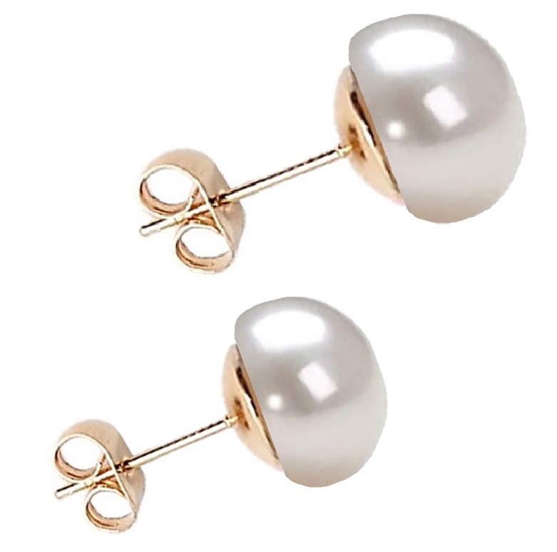 Aretes Perlas Cultivadas Grandes 12 mm Chapa de Oro A017.