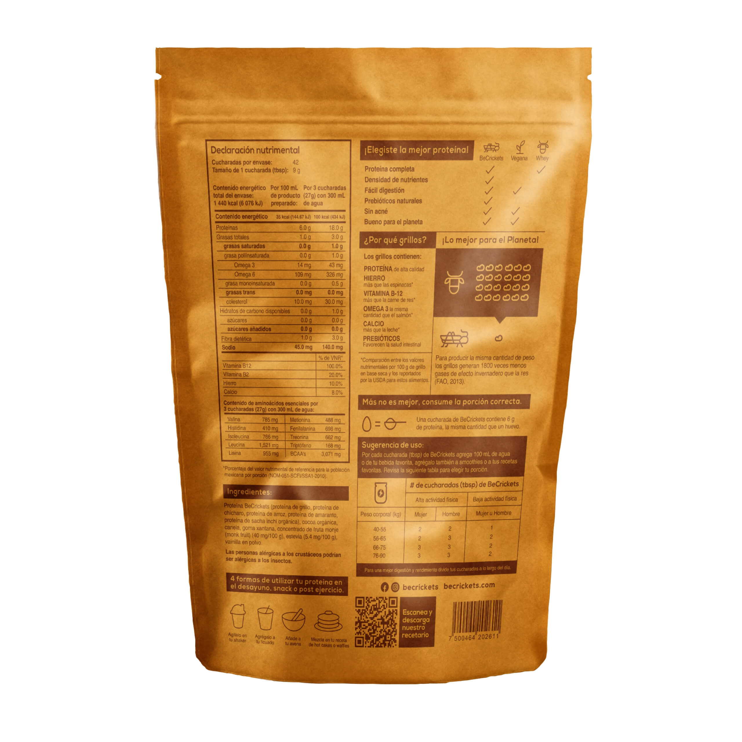 Becrickets Proteína de Grillo | Sabor Chocolate Oaxaqueño | 42 cucharadas | 378 g