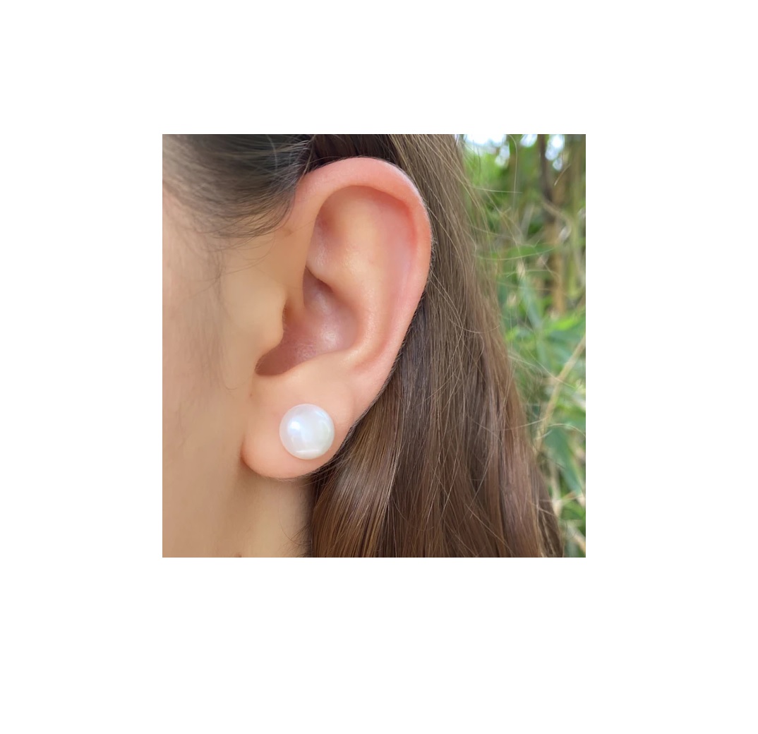 Aretes Perlas Cultivadas Grandes 12 mm Chapa de Oro A017.