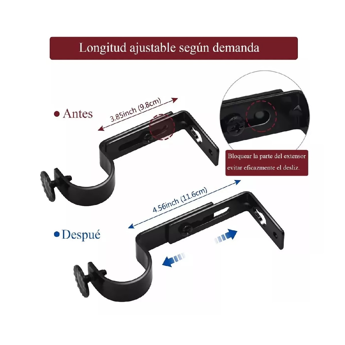 Set Soporte Cortinero Para Pared Ajustable Gancho De 10 Piezas.