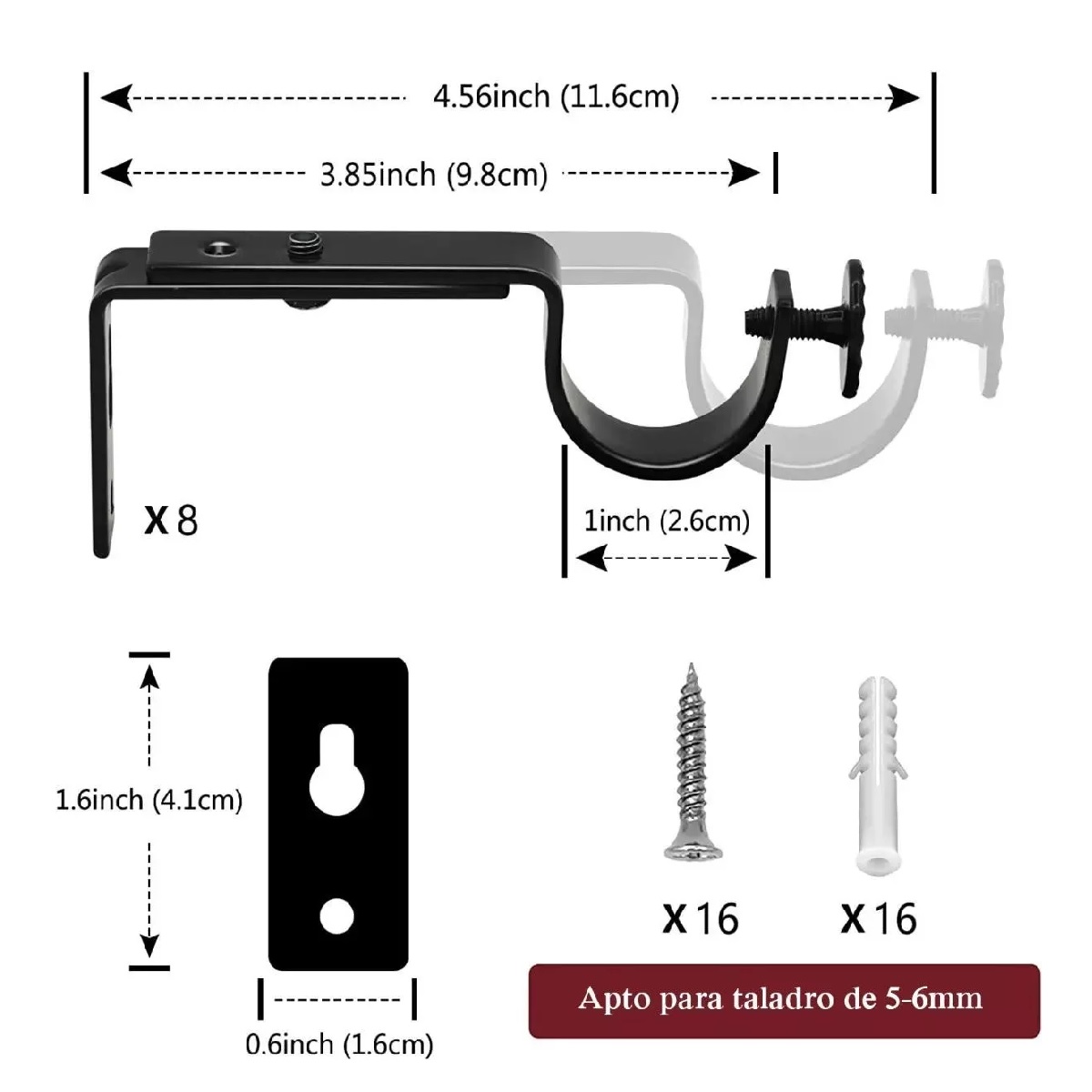 Set Soporte Cortinero Para Pared Ajustable Gancho De 10 Piezas.