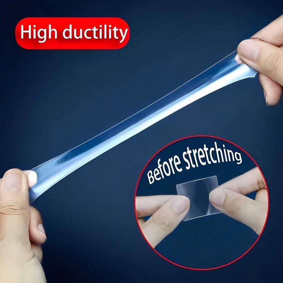 Cinta adhesiva doble cara, transparente y lavable, 1 metro